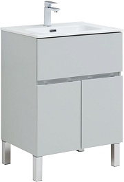 Aquanet Тумба с раковиной Алвита New 60 1 ящик 2 дверцы серая матовая – фотография-1